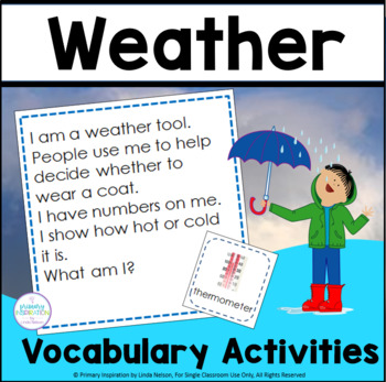 Preview of Weather Activities - Science Riddles - Vocabulary, Inferring, Draw Conclusions