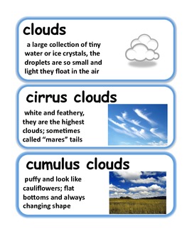 Weather and Clouds Vocabulary Word Wall Cards Science by Gimmekiss