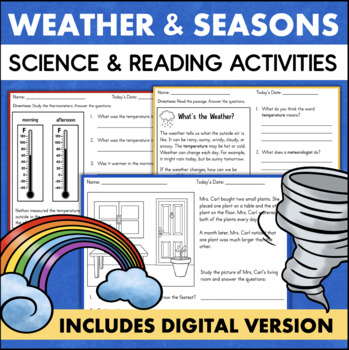 Preview of Weather Worksheets 2nd 3rd Grade Science Nonfiction Reading Passage Activities