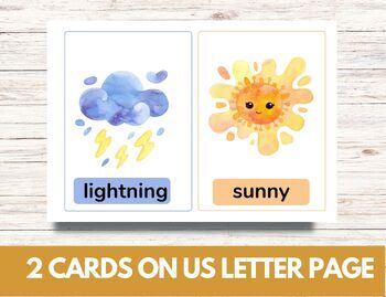 16 Weather Cards Montessori Flashcards Pre-school Cards Educational  Printable Cards Instant Download 