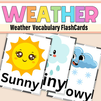 Preview of Weather and Temperature Words Vocabulary FlashCards |Climate Vocabulary Cards