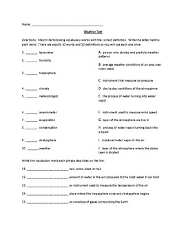 Preview of Weather and Water Cycle Test