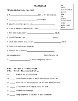 Weather and Water Cycle test by Jennilee Miller | TpT