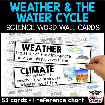 Preview of Weather and Climate Vocabulary Word Wall Cards 5th Grade Science + Water Cycle