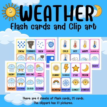 Preview of Weather clipart learning flash cards and additional images