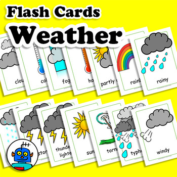 Preview of Weather Flash Cards, Climate Vocabulary Cards, ESL, EFL English Word Wall