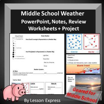 Preview of Weather for Middle School -- Notes, Powerpoint, Review Worksheets and Packet