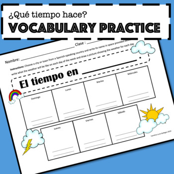 Weather in Spanish Vocabulary Practice / ¿Qué tiempo hace? Activities ...