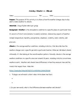 Preview of Weather vs. Climate m&m's Activity!