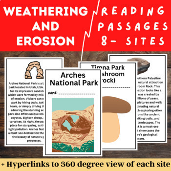 Preview of Weathering and Erosion Reading Passages + links to 360 Degree View for each Site