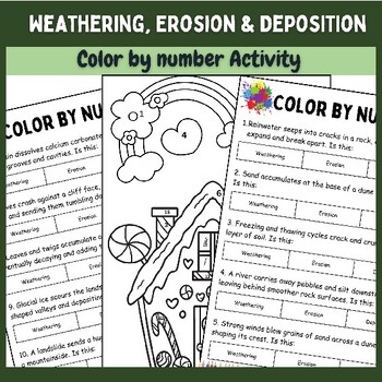 Preview of Weathering, Erosion & Deposition Color by Number - Science Color by Number