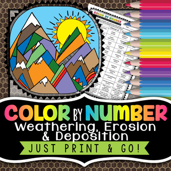 Preview of Weathering, Erosion & Deposition Color by Number - Science Color by Number