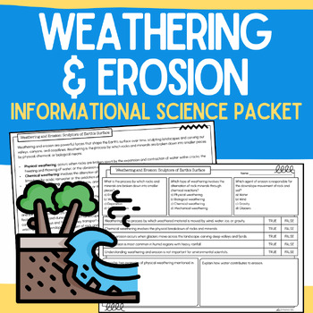 Preview of Weathering & Erosion: Informational Science Passages, Worksheets, & Vocabulary