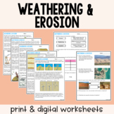 Weathering & Erosion - Reading Comprehension Worksheets