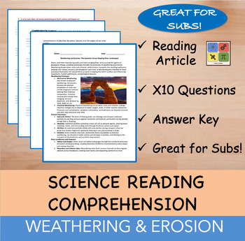 Preview of Weathering & Erosion - Reading Passage and x 10 Questions (EDITABLE)