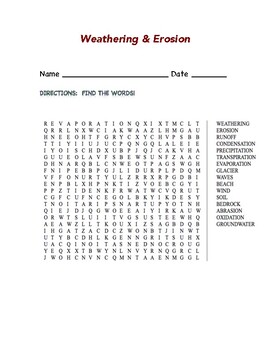 Weathering & Erosion Word Search by Orrin Curtis | TpT