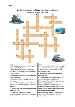 Preview of Weathering, Erosion, and Deposition - Crossword Puzzle Worksheet (Printable)