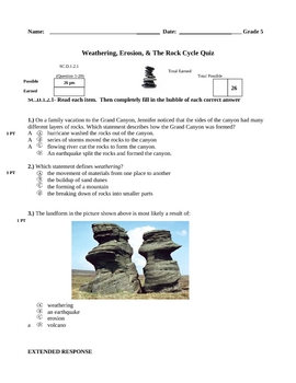 worksheet land math grade 4 Rock Cycle Charlotte and Erosion, by the Weathering, Quiz