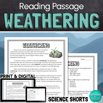 Preview of Weathering Reading Comprehension Passage PRINT and DIGITAL