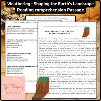 Preview of Weathering - Shaping the Earth's Landscape Reading Comprehension Passage
