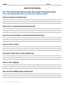 Weathering Web-Quest Reading Activity by Teacher Erica's Science Store