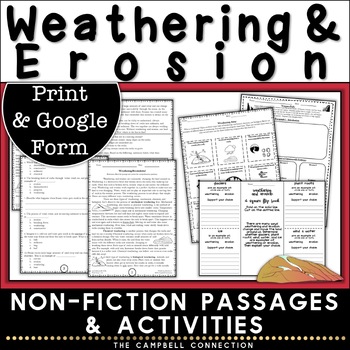 Preview of Weathering and Erosion Worksheets Activities Reading Passages and Assessments
