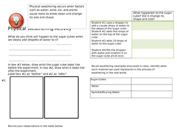 Preview of Weathering and Erosion Activity Sheet