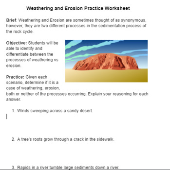 Preview of Weathering and Erosion Practice Worksheet **With Answer Key**