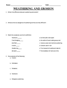 Preview of Weathering and Erosion Review worksheet