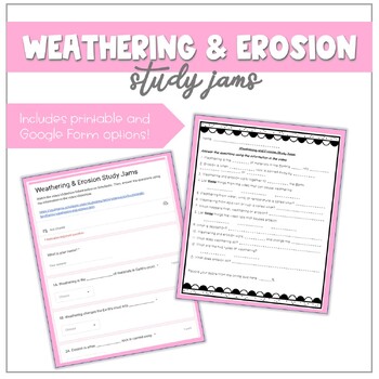 Preview of Weathering and Erosion Study Jams Worksheet