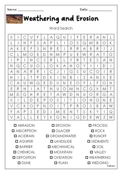 Weathering and Erosion Word Search Puzzle Activity ~ Environment by ...