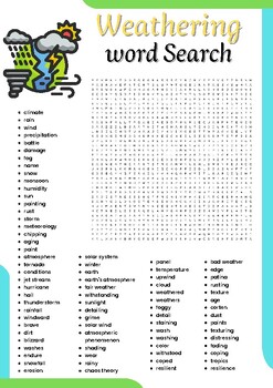 Weathering word search Puzzle worksheet activities for kids, Morning Work.