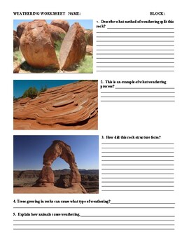 Preview of Weathering worksheet NGSS MS-ESS2-2.