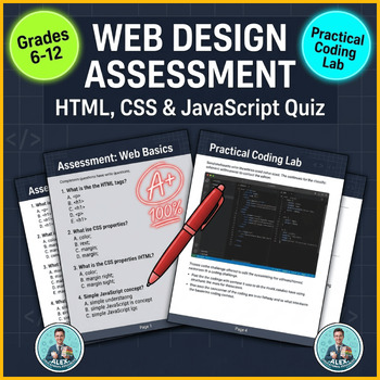Preview of Web Design Assessment & Quiz | HTML, CSS, JavaScript | Practical Coding Lab