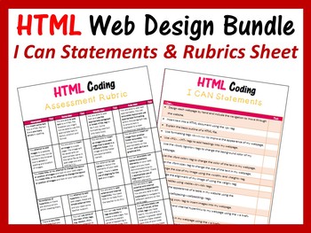 Preview of Web Design in HTML I Can Statements & Assessment Rubric Sheet - Computer Science
