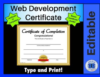 Preview of Web Development Certificate of Completion - Editable