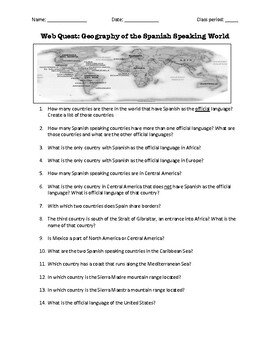 Preview of Web Quest: Geography of the Spanish-Speaking World (emergency sub plan)
