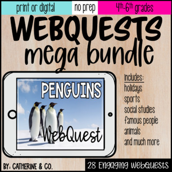 Preview of WebQuest Bundle | Monthly Themed Internet Research Scavenger Hunts with Writing