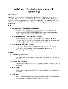 Preview of WebQuest: Exploring Innovations in Technology