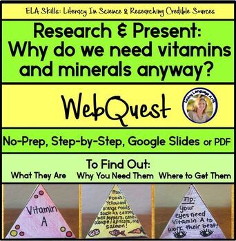 Preview of WebQuest "Why We Need Vitamins & Minerals" - Science Literacy in ELA - FREE