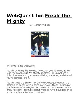 Preview of WebQuest for Freak the Mighty