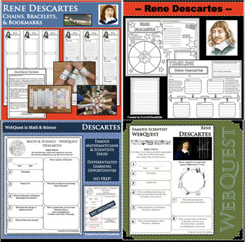 Preview of RENE DESCARTES BUNDLE Math Science Research Project Biography Graphic Notes