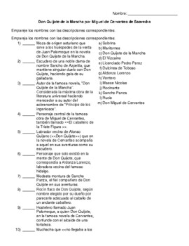 Preview of Webquest Assessment: Matching Personajes de Don Quijote (Emergency Sub Plan)