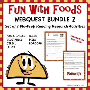Preview of Reading Webquest Bundle Worksheets Pizza, Tacos, Cereal, Mac & Cheese, and More