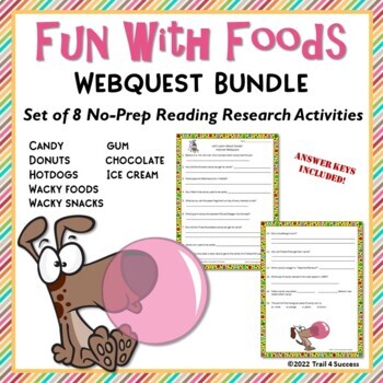 Preview of Webquest Bundle Fun Food Facts Set of 8 Reading Research Activities No Prep