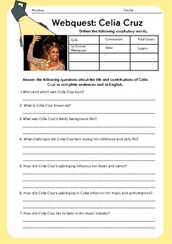 Preview of Webquest: Celia Cruz