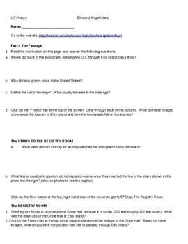 Preview of Webquest: Ellis and Angel Island, Coming to the US