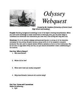 Preview of Webquest: Homer's Odyssey