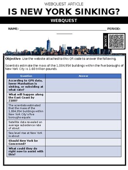 Preview of Webquest: Is New York Sinking?