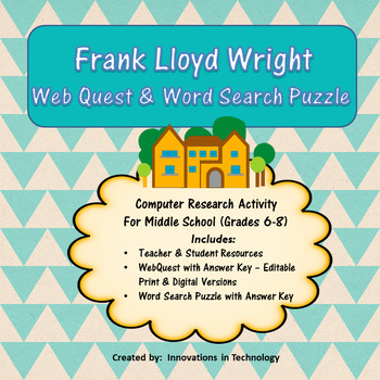 Preview of Learning about Frank Lloyd Wright - WebQuest & Word Search Puzzle